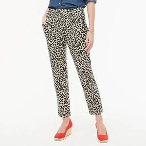 J Crew Factory White Leopard Print Linen Cotton Drawstring Pants